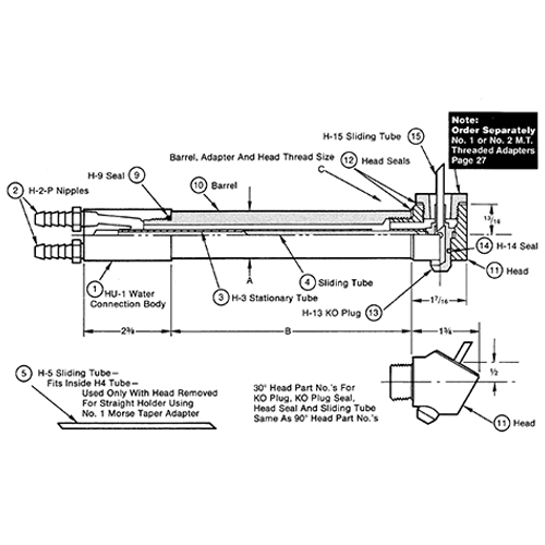 HU-612-30 - Ejector Holder, 1-14, 1.5DIAx12, 30 deg